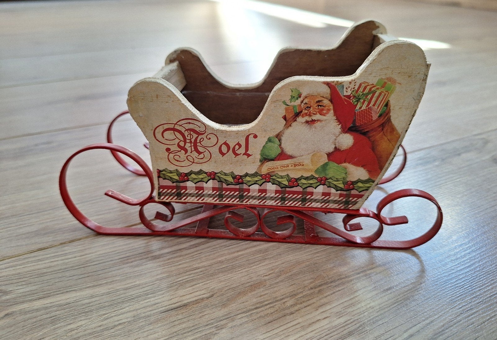 houten slee met ijzeren onderstel. leuk voor plantje, Ophalen of Verzenden, Zo goed als nieuw