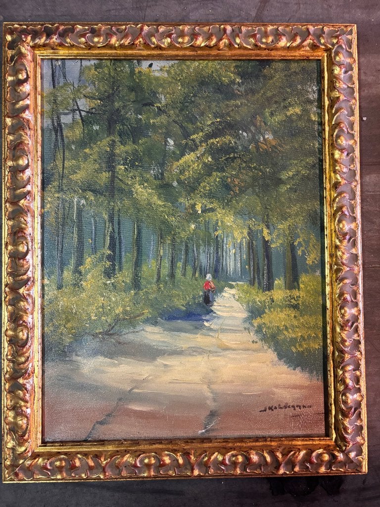 Schilderij Garderen Jan Kelderman boslaantje Garderen, Antiek en Kunst, Kunst | Schilderijen | Klassiek, Ophalen, Doek, Ingelijst