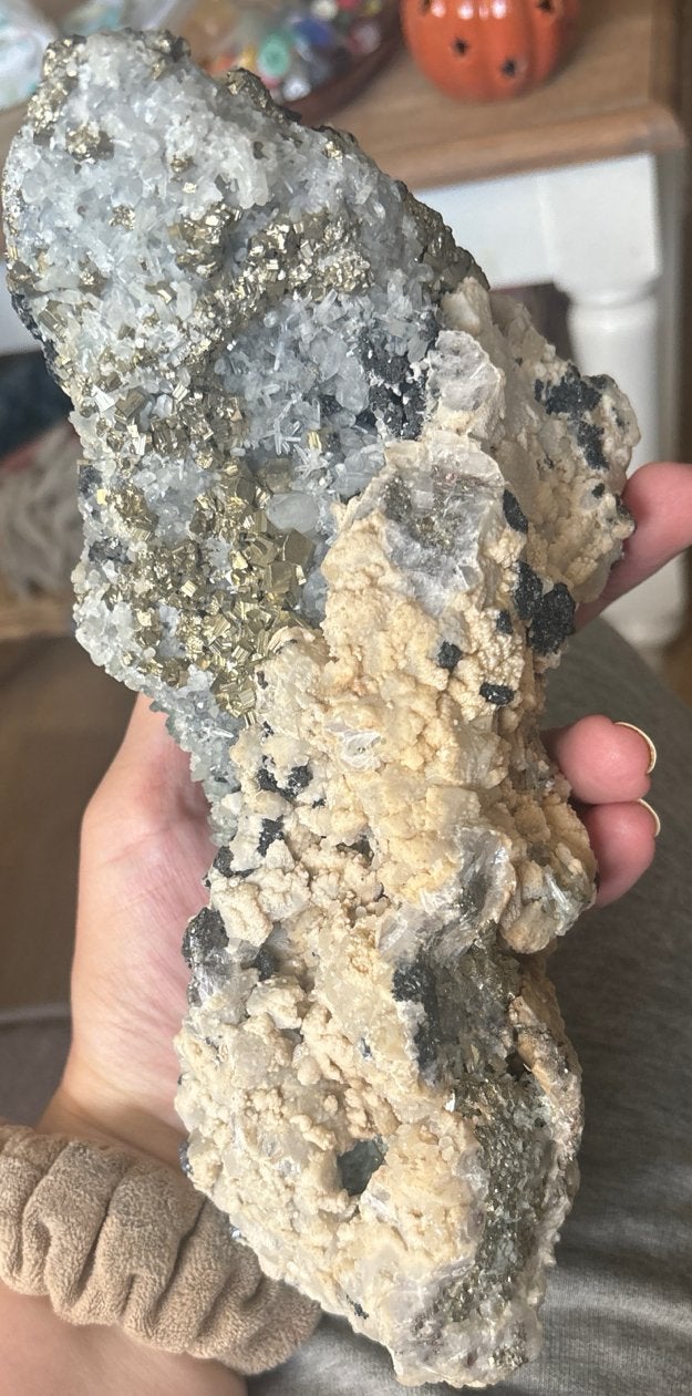 Zwaar Mineraalcluster (2,4 kg) – Pyriet, Galena, Kwarts, Ophalen of Verzenden, Mineraal