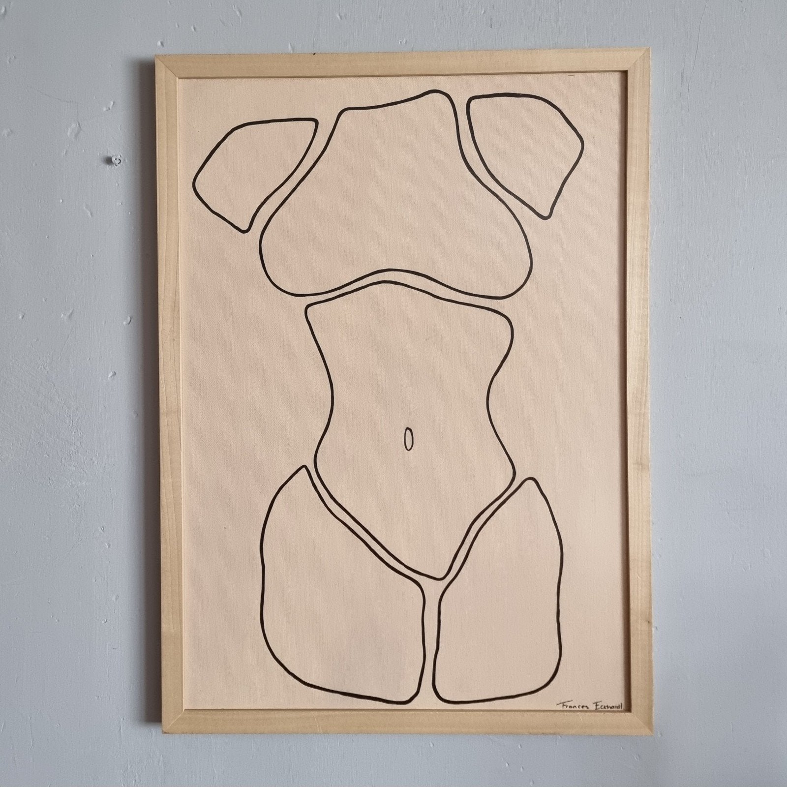 houten lijst met figuratief kunstwerk A2 formaat, Beige, 63 cm, 45 cm, Ingelijst werk