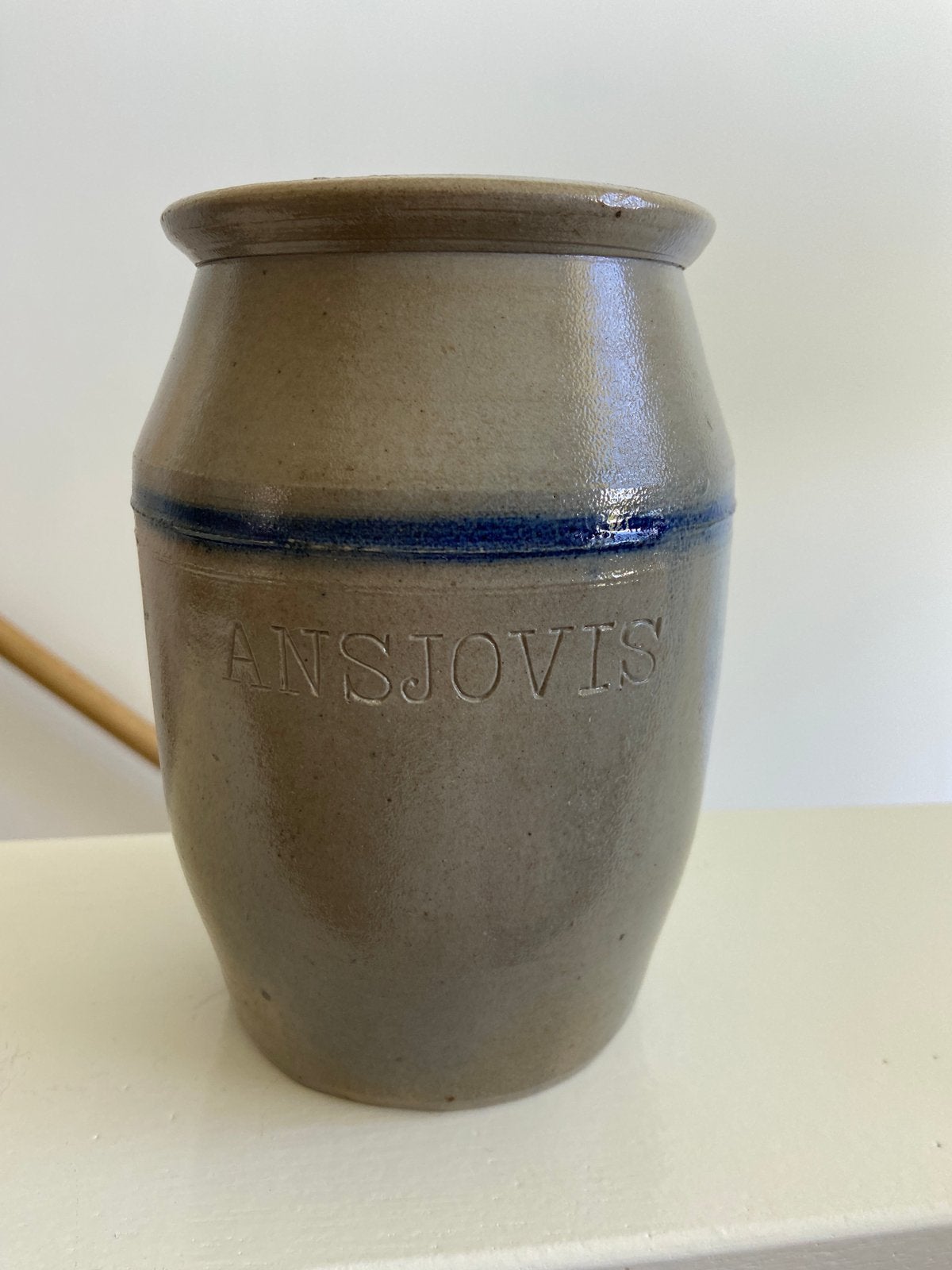 Oude gres pot Ansjovis bewaarpot grijs blauwe bies keulsepot, Antiek en Kunst, Ophalen of Verzenden