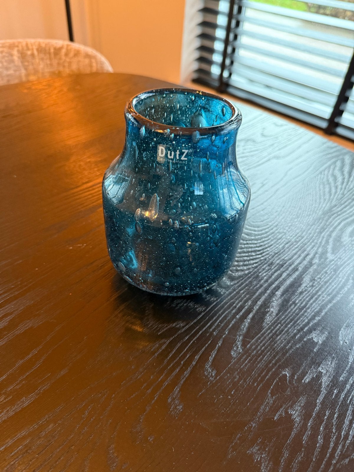 Dutz vaasje - Blauw glas met bubbels, Ophalen