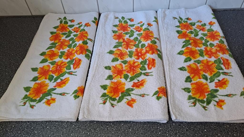 3 Vintage Handdoeken De Haas & van Brero 92x50 cm, Handdoek, Oranje, Ophalen of Verzenden, Zo goed als nieuw