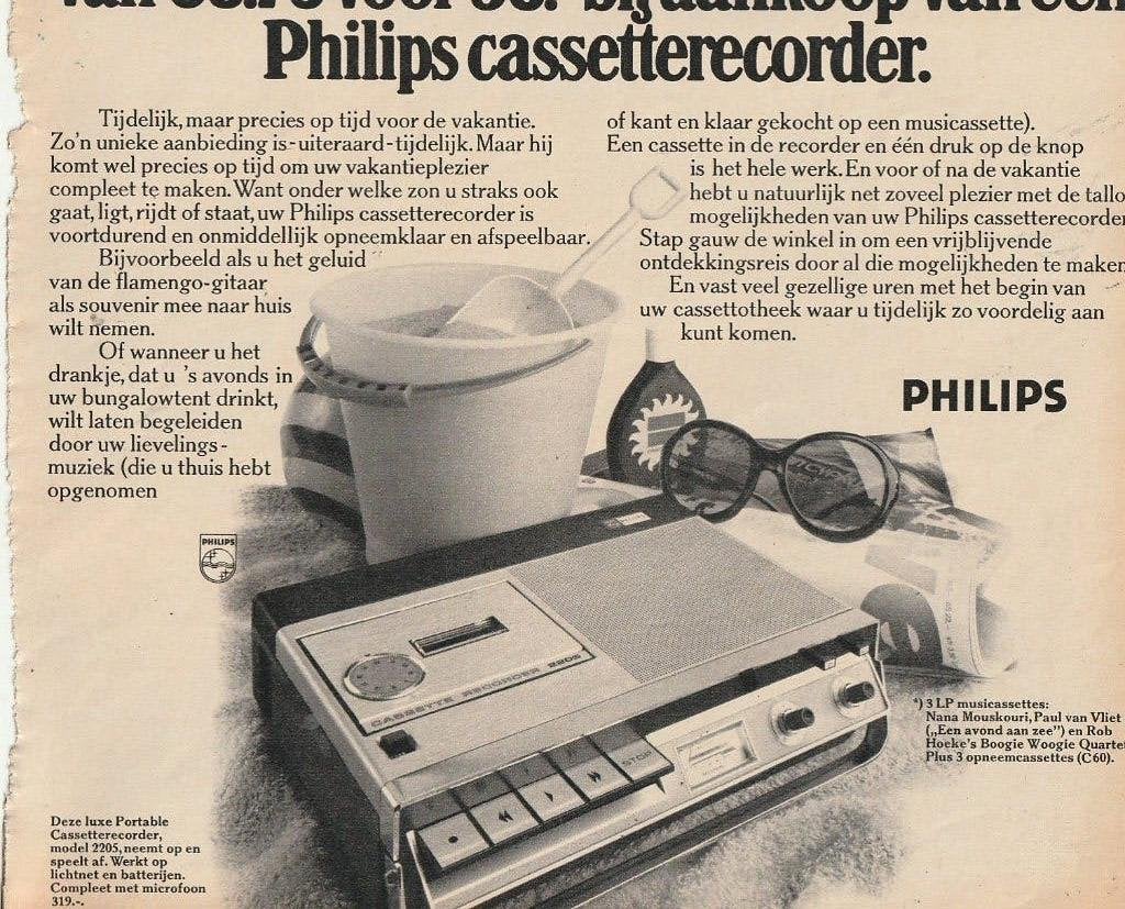 retro reclame 1971 Philips cassetterecorder & 6 cassettes, Verzenden, Overige typen
