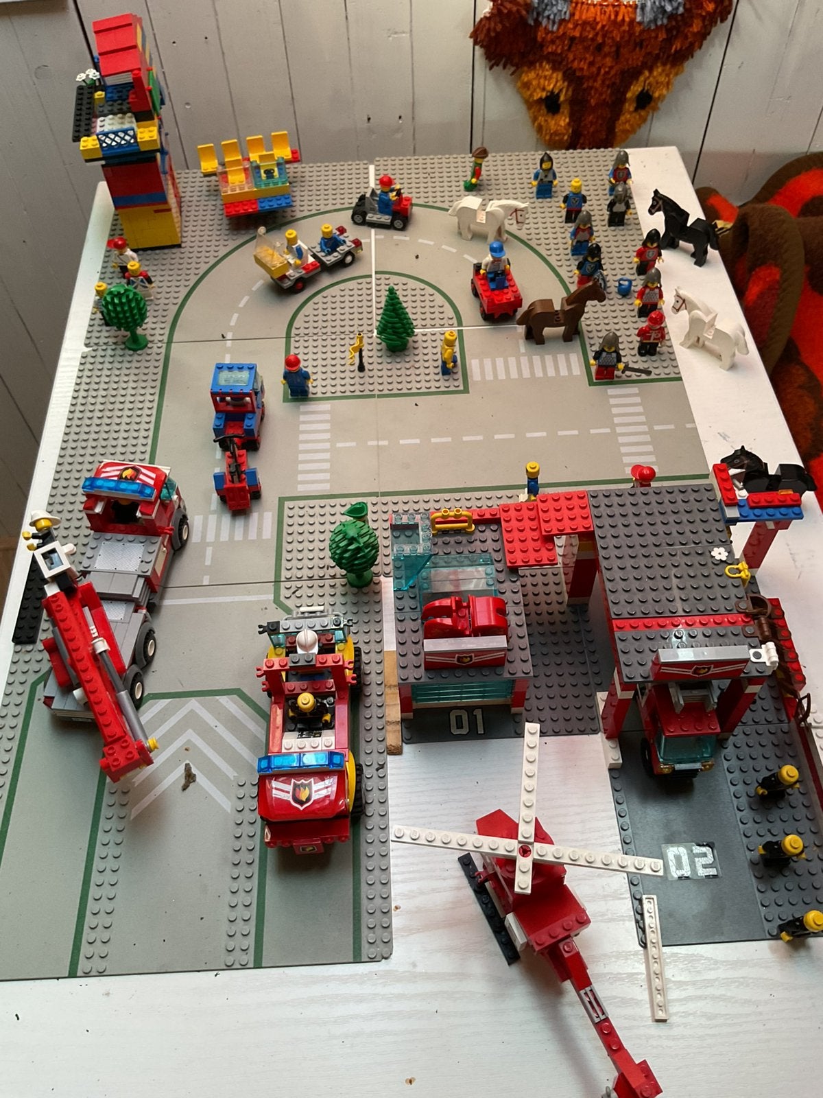 Lego brandweerkazerne/soldaten met paarden en karren, Ophalen of Verzenden, Gebruikt
