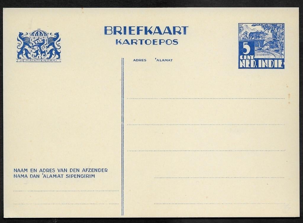 Ned. Indië briefkaart 57. Zegel Karbouwen 5 cent., Ophalen of Verzenden, Briefkaart