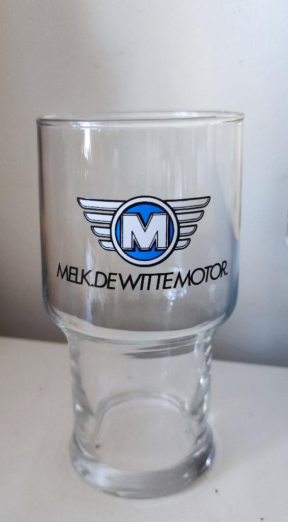 Vintage Melk De Witte Motor glas jaar 1983 - 1990, Ophalen, Nieuw, Overige typen