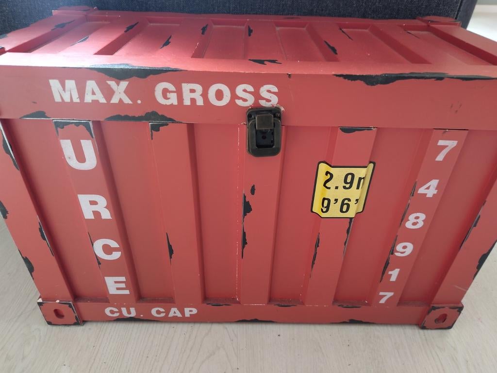 Opbergkist in containerstijl - rood, industrieel design, Ophalen, Minder dan 50 cm, Gebruikt, 50 tot 100 cm
