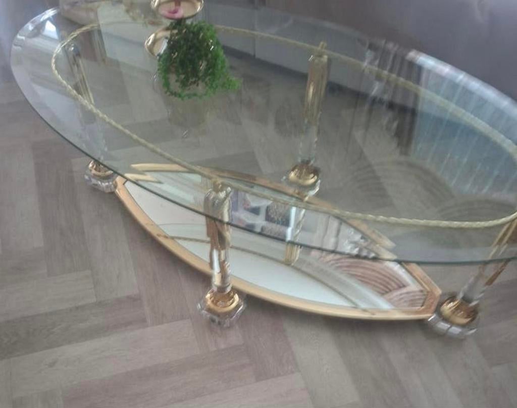 Gouden salon tafel, Huis en Inrichting, Woonaccessoires | Schalen en Manden, Ophalen of Verzenden, Gebruikt, Ovaal, Glas
