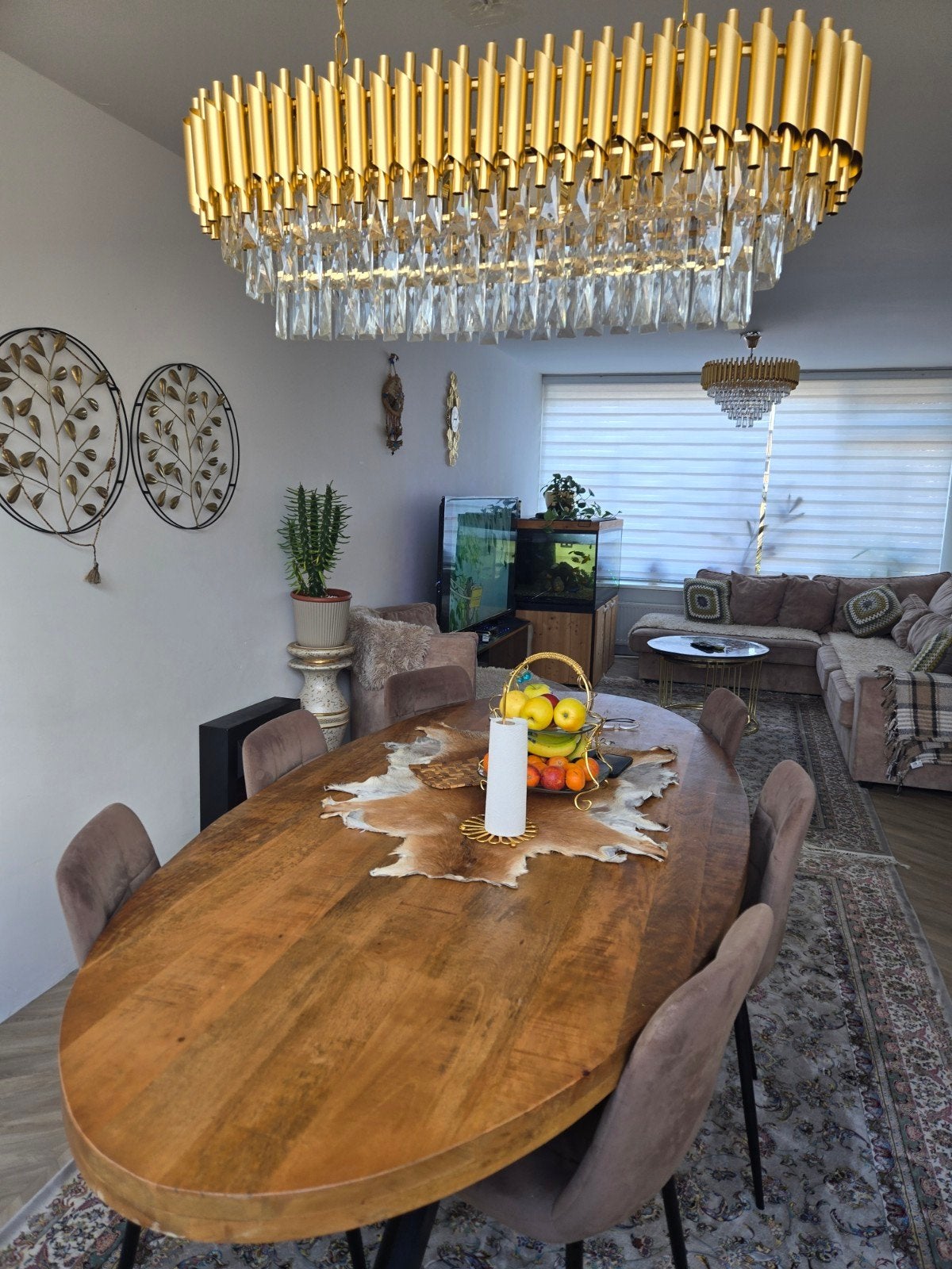 Ovaal Mangohout eettafel, Ophalen, 100 tot 150 cm, 200 cm of meer, Zo goed als nieuw