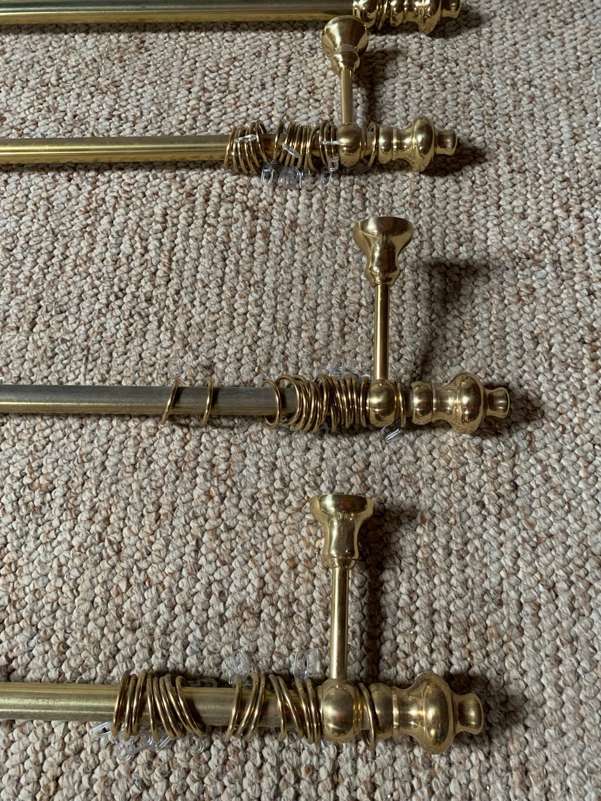 Set van 7 messing gordijnroedes met houders, Ophalen, Gebruikt, Klassiek, Goud