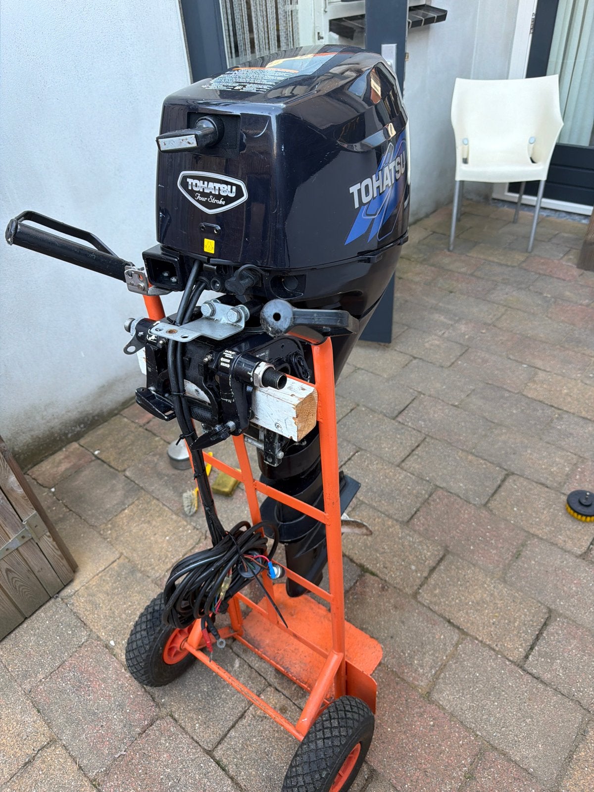 Tohatsu 9,8  Buitenboordmotor met kabelboom - Nette staat, Ophalen, 10 tot 30 pk, Gebruikt, Viertaktmotor