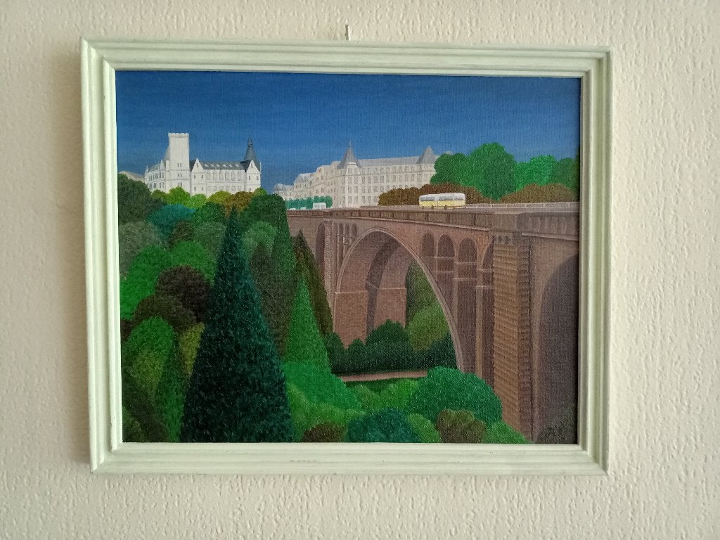 Schilderij Luxemburg Stad, Antiek en Kunst, Ophalen of Verzenden, Handgeschilderd, Stads- / dorpsgezicht