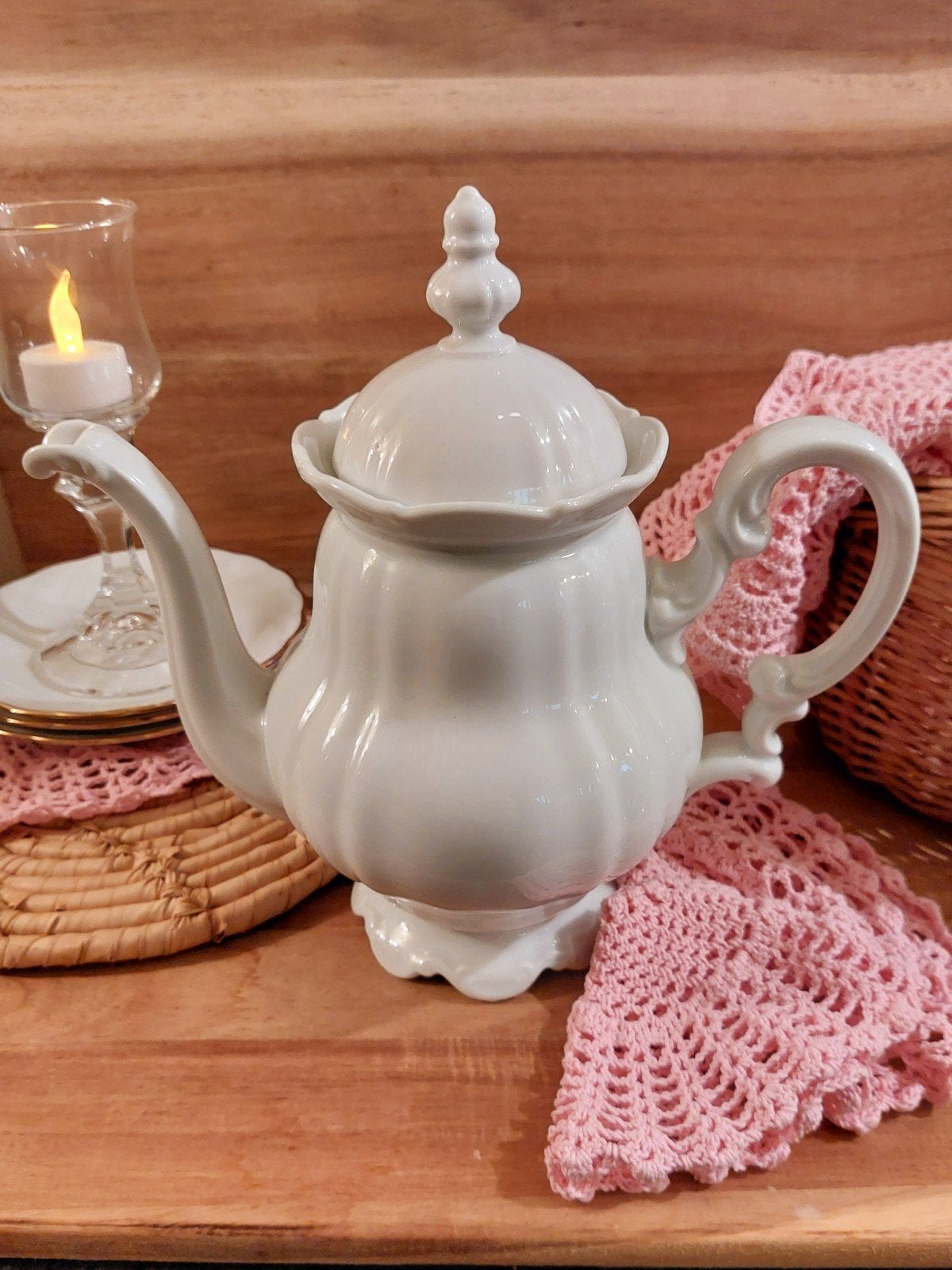 Vintage Hutschenreuther theepot / Sylvia / wit, Ophalen