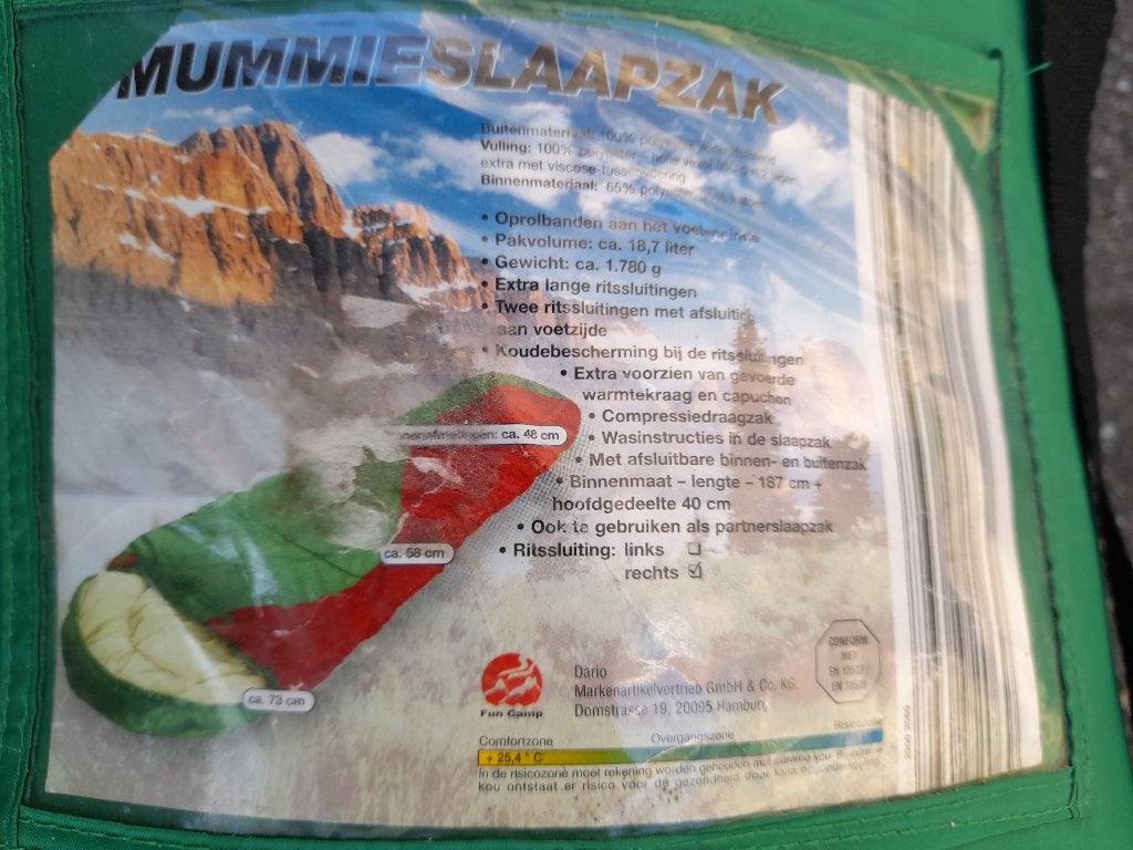 Mummie slaapzak (lichtgewicht) in draagtas, Ophalen, Zo goed als nieuw