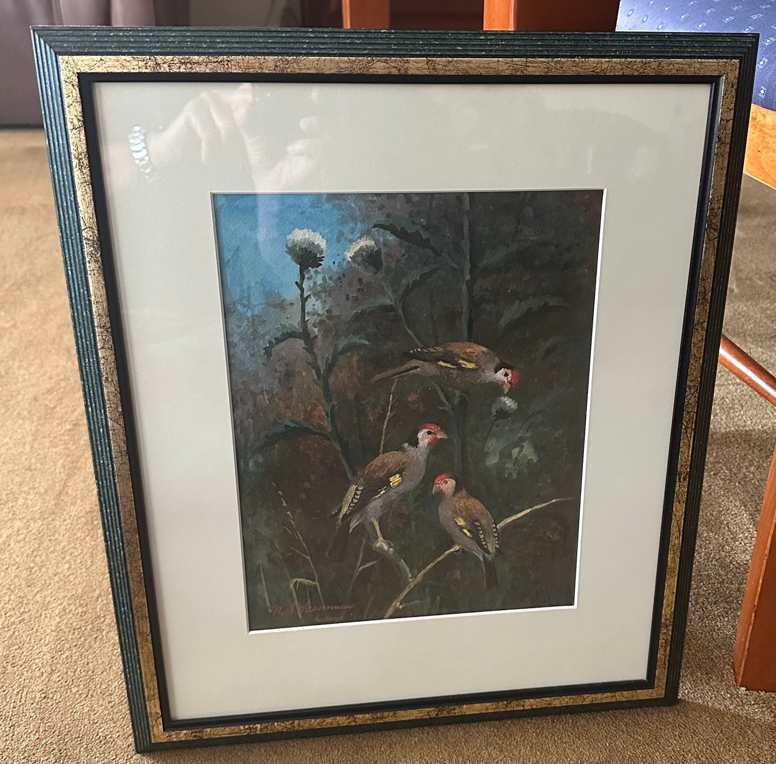 Ingelijste aquarel van vogels door W.A. Wassenaar, Achter glas, Realistisch, Dieren, Ophalen of Verzenden