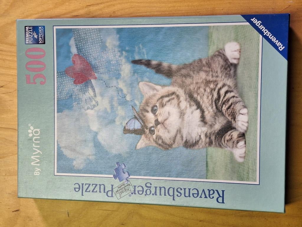Ravensburger puzzel 500 stukjes - Lieve kitten met vlinder, Kinderen en Baby's, Speelgoed | Kinderpuzzels, Gebruikt, 6 jaar of ouder