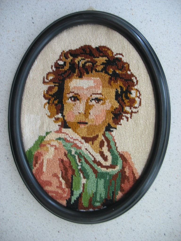 Heel Klein Geborduurd Jongen  petit-point Vintage*, Ophalen of Verzenden, Zo goed als nieuw, Handborduren, Overige typen