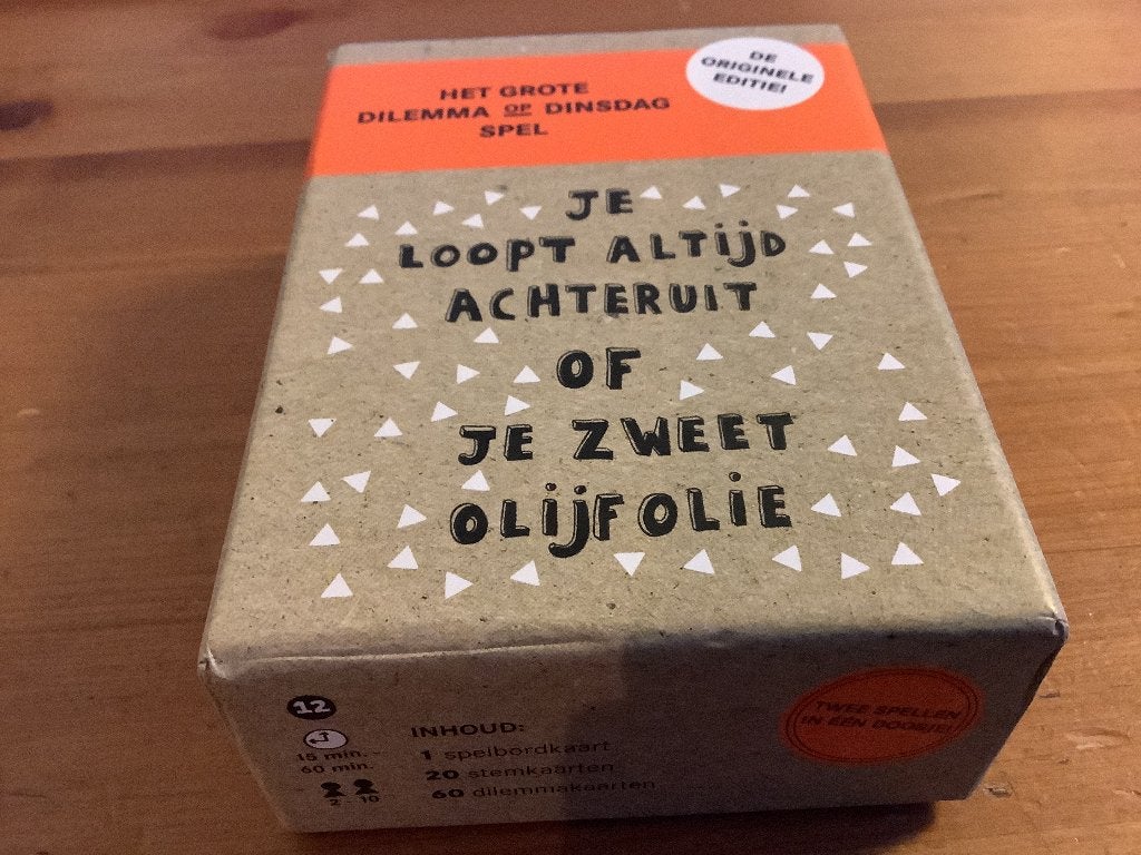 Het grote Dilemma op Dinsdag spel. Kaartspel, Ophalen of Verzenden, Zo goed als nieuw