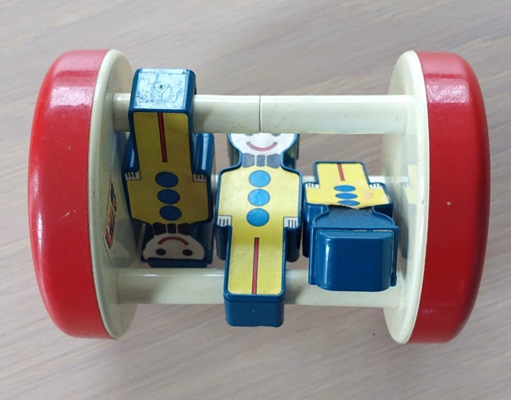 Vintage Ambi Toys Rammelaar/Roller met Clowns, Ophalen, Gebruikt, Rammelaar, Met geluid