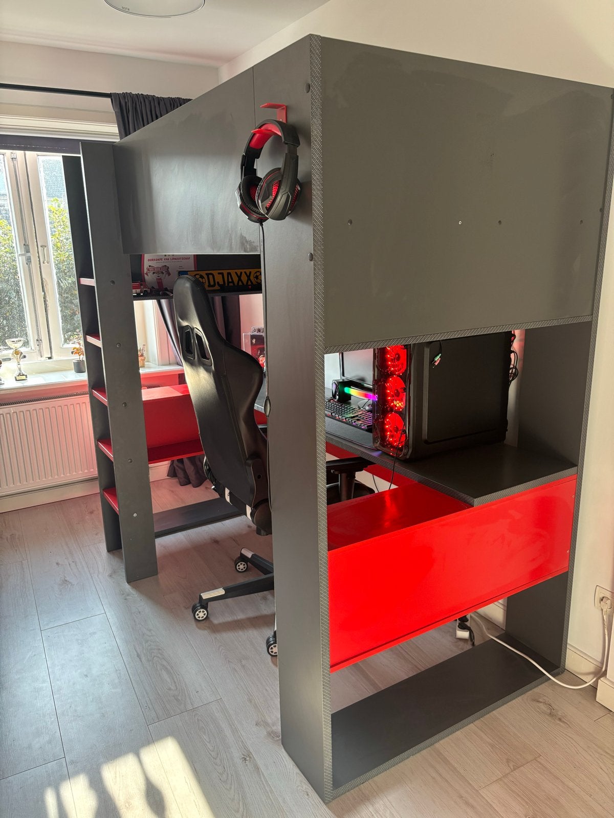 Cube 5051 Gaming Hoogslaper Antraciet/Rood gamingbed 90x200, Ophalen, Gebruikt, Eenpersoons, 200 cm
