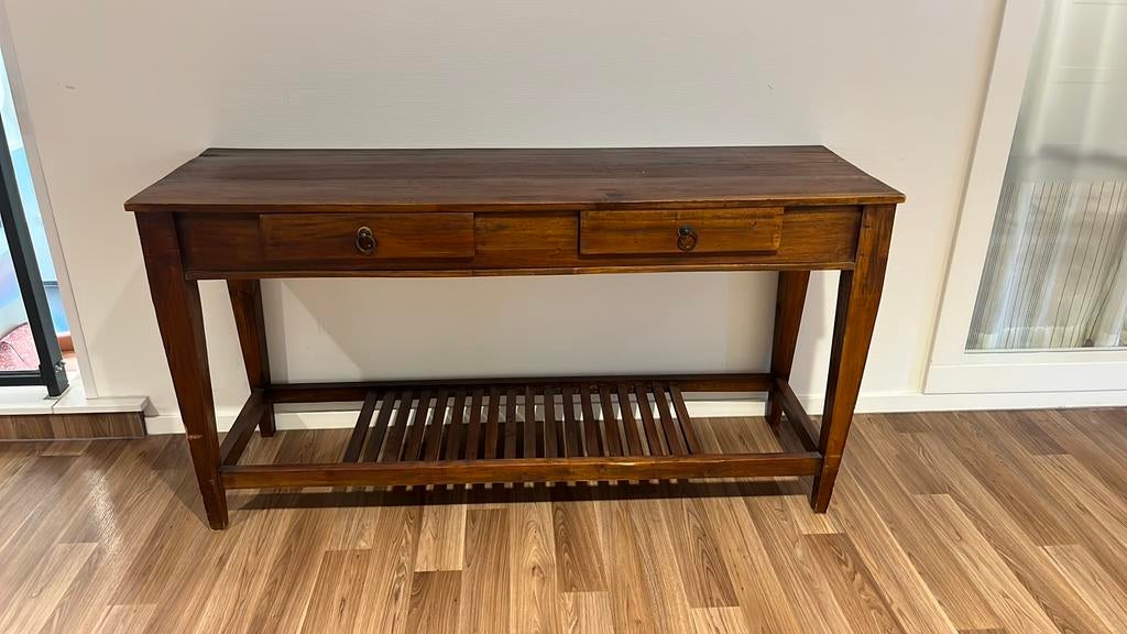 Teakhouten sidetable, Huis en Inrichting, Tafels | Sidetables, Ophalen, 100 tot 150 cm, Teakhout, Zo goed als nieuw