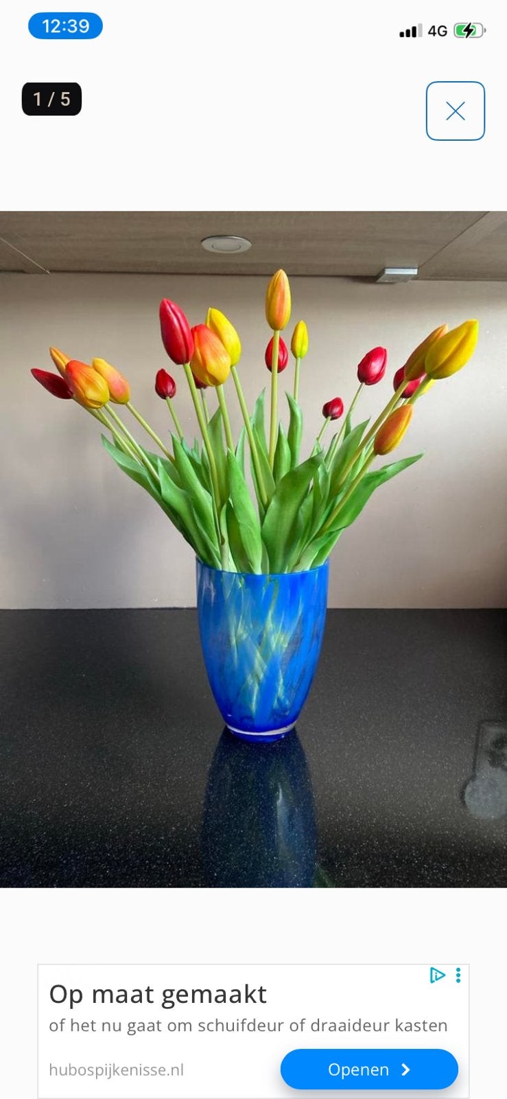 Vaas met kunst bloemen, Ophalen, Zo goed als nieuw