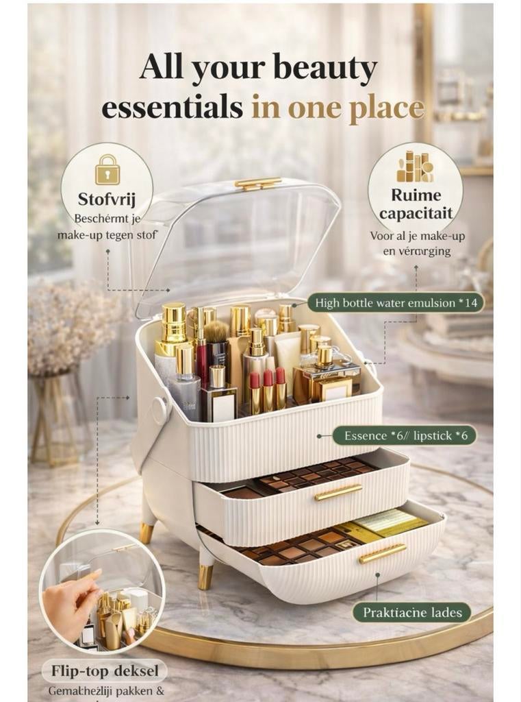 Luxe Make-up Organizer Opbergdoos met Lades - Stofvrij, Gehele gezicht, Wit, Nieuw, Ophalen of Verzenden