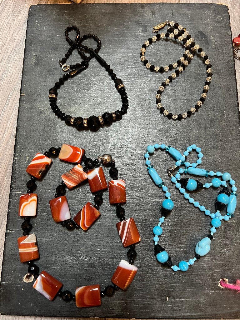 Vintage gitten glaskralen Venetiaans strass ketting colliers, Overige materialen, Blauw, Verstelbaar, Ophalen of Verzenden