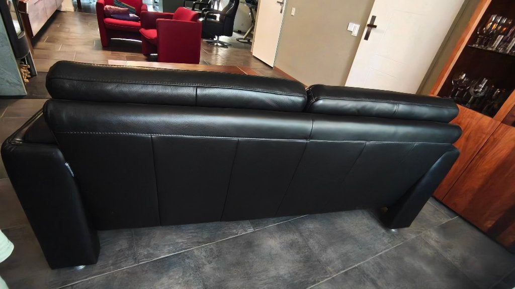 Zwart lederen Prominent "Amoroso" design zitbank 195 cm, Huis en Inrichting, Ophalen, 150 tot 200 cm, Driepersoons, 75 tot 100 cm