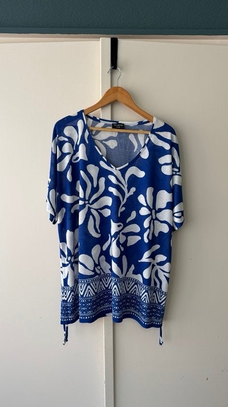Via Appia Due viscose lange tuniek top 48 50 bloem boho, Blauw, Maat 46/48 (XL) of groter, Ophalen of Verzenden, Zo goed als nieuw