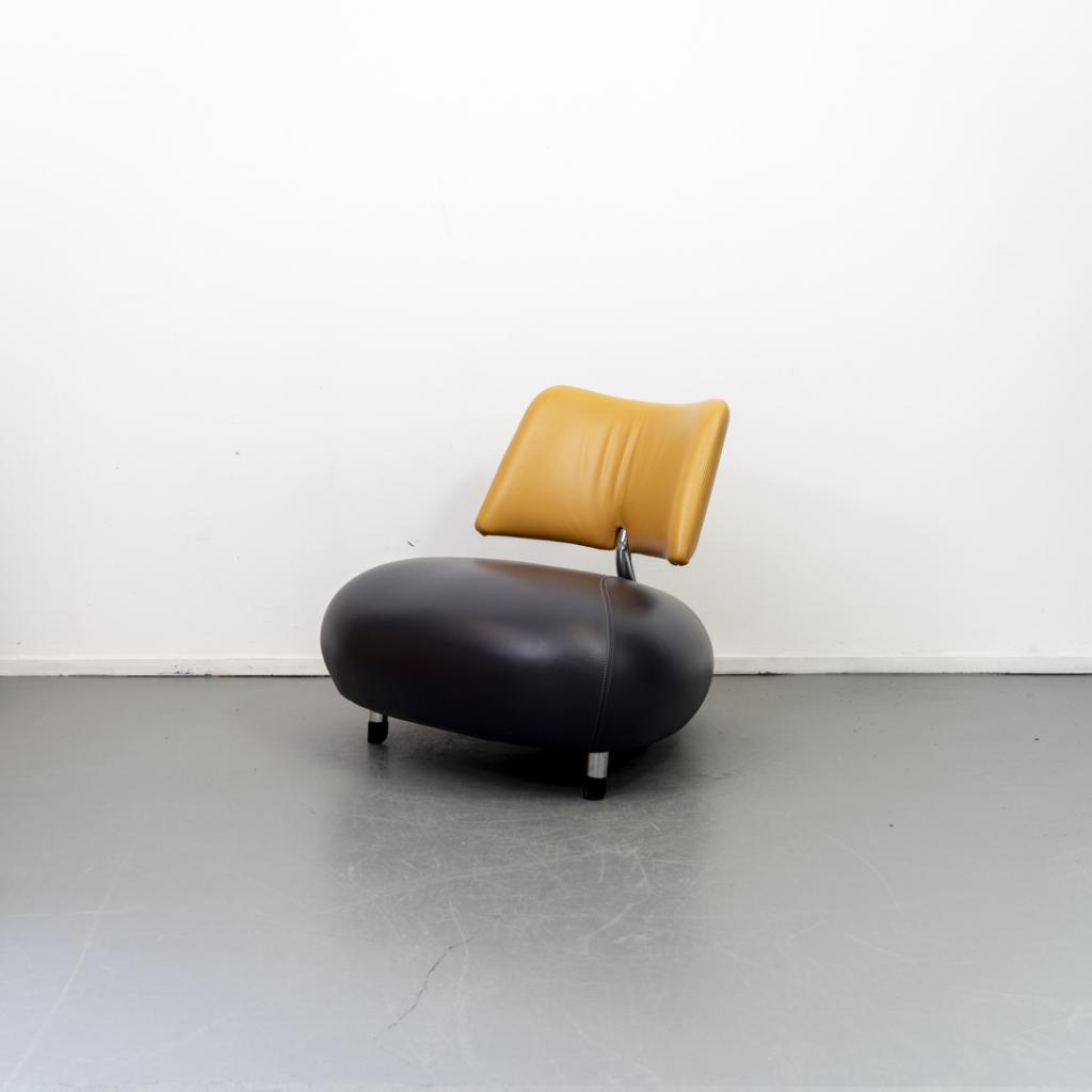 1x Leolux Pallone Fauteuil Aubergine/Geel Leer - Chroom, Niet ingevuld, Niet ingevuld, 75 tot 100 cm, Ophalen of Verzenden