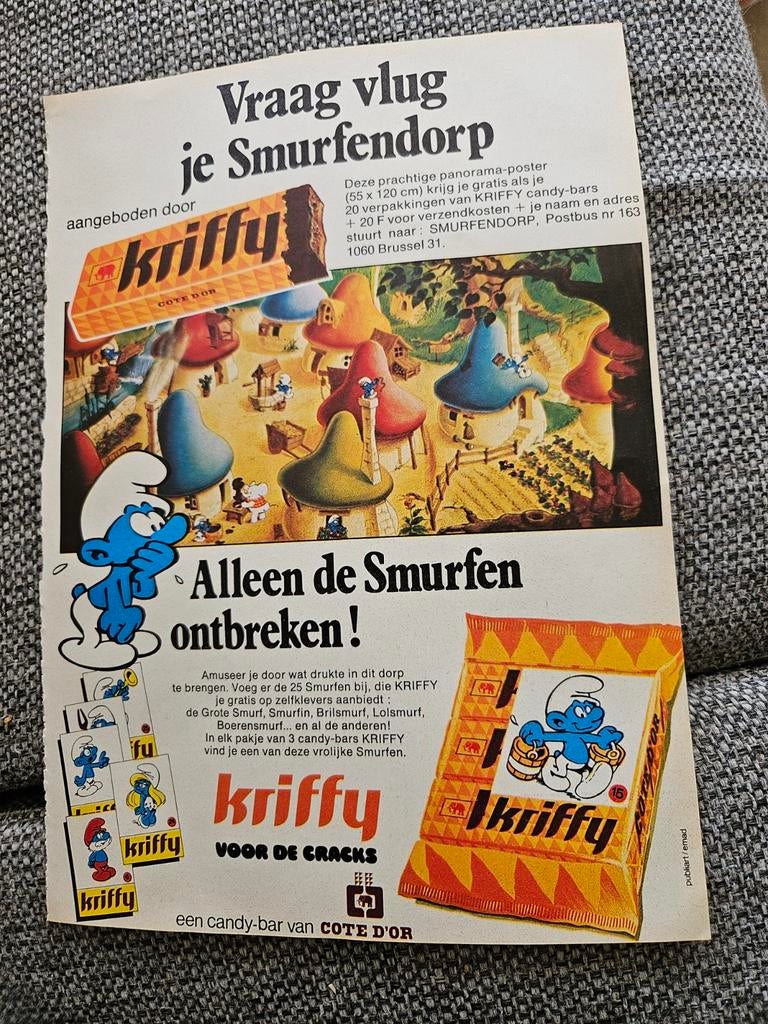 Smurfen reclame pagina, Verzamelen, Smurfen, Ophalen of Verzenden