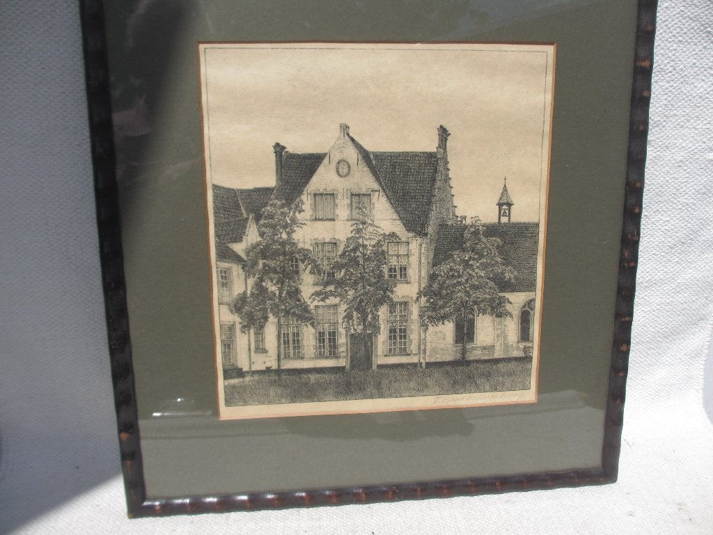 Litho T.G.M. van Hettinga Tromp /begijnhof Brugge 1929, Origineel, Overige onderwerpen, Ophalen of Verzenden, Lithografie