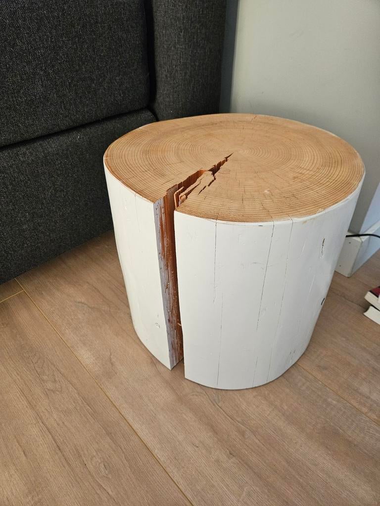 Witte boomstam bijzettafel vt wonen - Uniek en stijlvol, Ophalen, Minder dan 45 cm, Minder dan 55 cm, Gebruikt