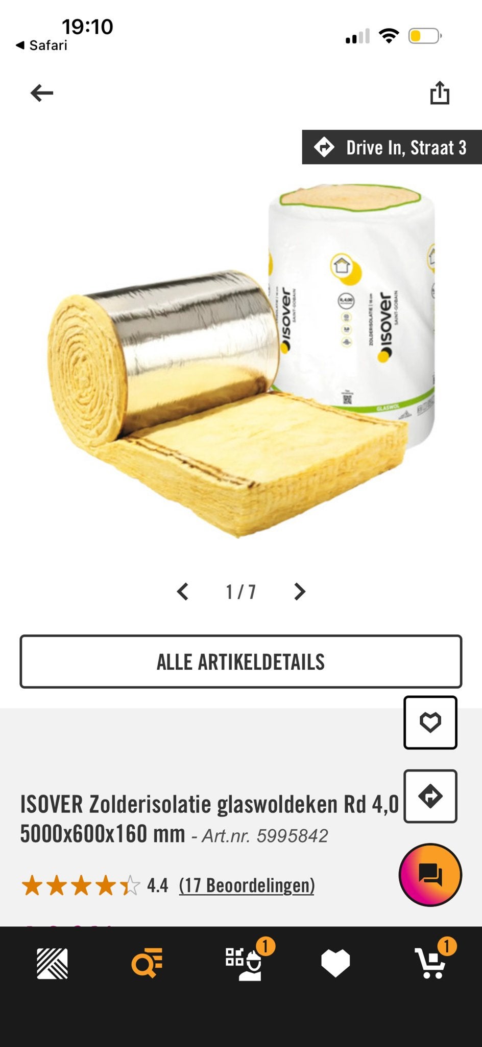 ISOVER Zolderisolatie Glaswoldeken Rd 4,0 - 5 rollen, 12 cm of meer, Nieuw, 15 m² of meer, Glaswol