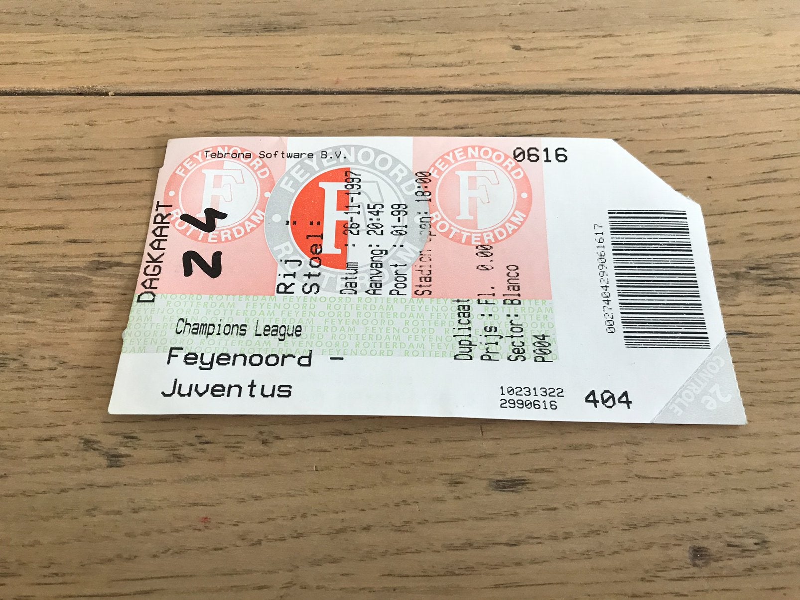 Ticket kaartje Feyenoord v Juventus 1997 europa cup, Ophalen of Verzenden, Feyenoord