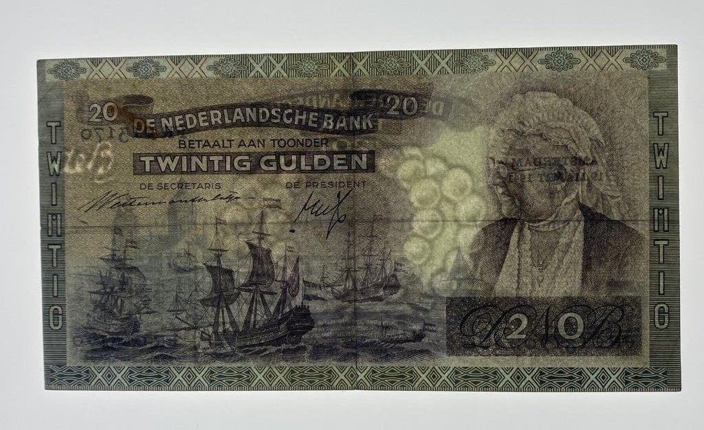 20 Gulden biljet 1941 (Koningin Emma) - serienr FR 013170, Ophalen of Verzenden, 25 gulden, Los biljet