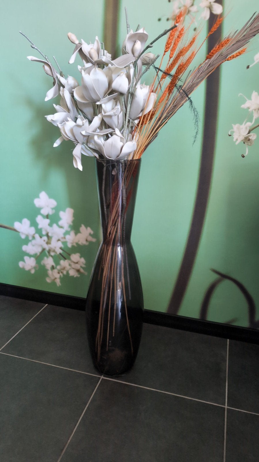 Hoge antracietgrijze vaas, 80 cm, licht doorschijnend, Huis en Inrichting, Ophalen, Inclusief decoratie, Grijs, 80 cm