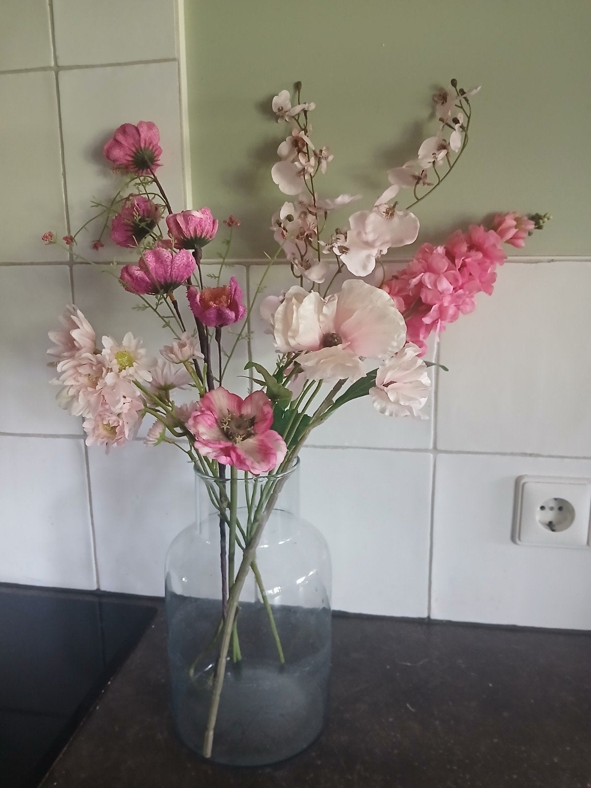 Zijden kunstbloemen roze boeket, Huis en Inrichting, Ophalen of Verzenden, Zo goed als nieuw