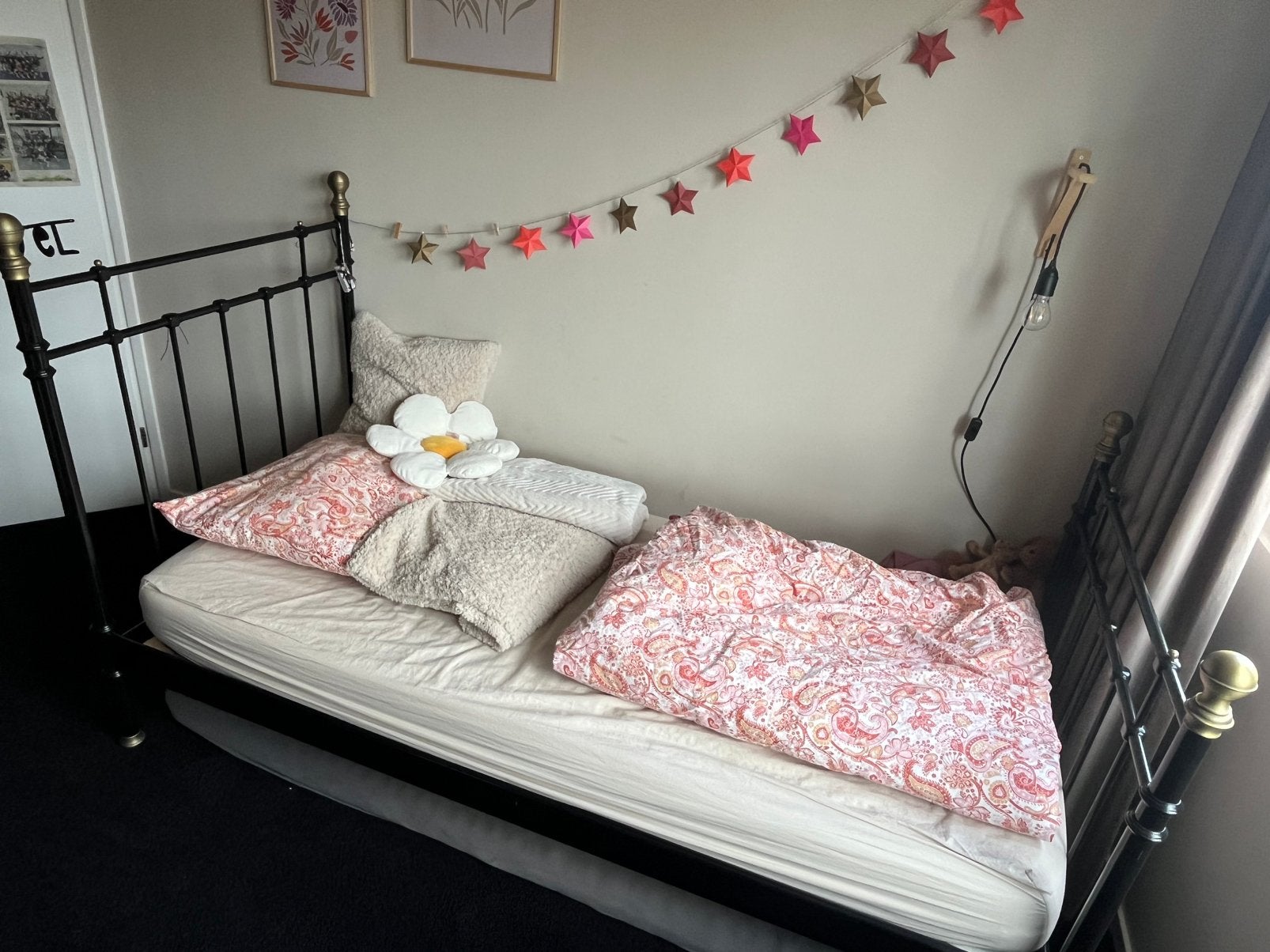 Mooi spijlen bed 1 persoons, Ophalen, 90 cm, Eenpersoons, Wit