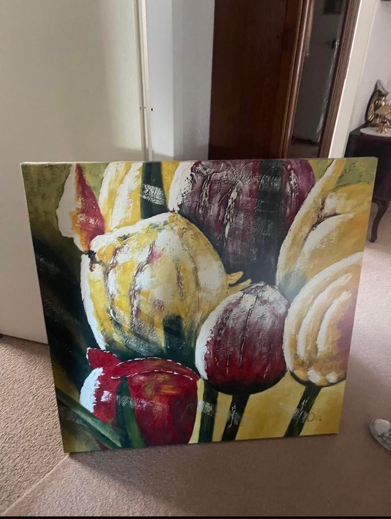 Mooi Schilderij met Bloemen - Abstracte Tulpen, Antiek en Kunst, Ophalen