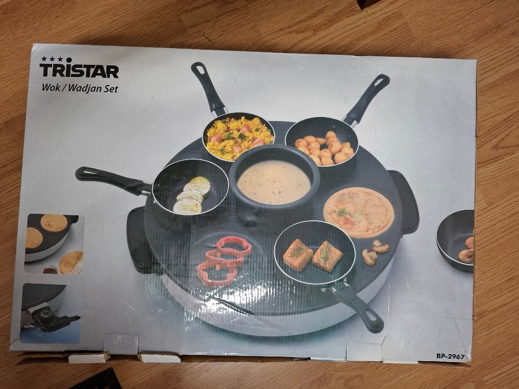 Tristar wok/wadjan set BP 2967 6 pers incl doos, Huis en Inrichting, Ophalen of Verzenden, Zo goed als nieuw, Wok