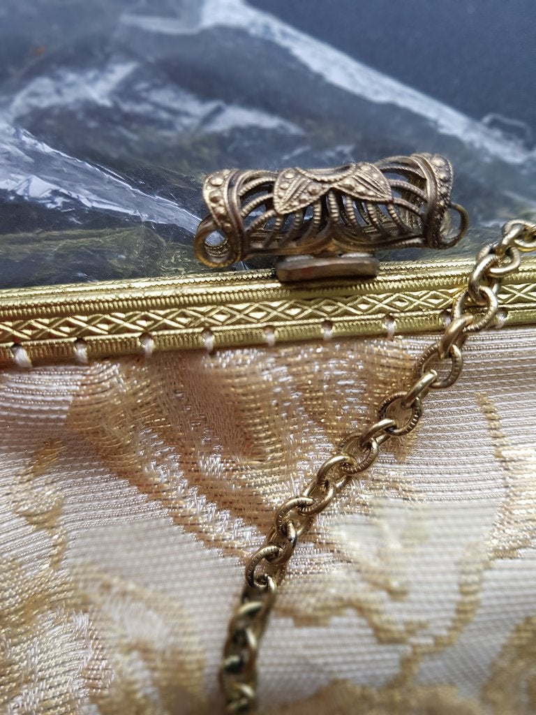 Vintage Avondtasje met Gouden Handvat en Ketting, Antiek en Kunst, Antiek | Goud en Zilver, Goud, Zilver, Ophalen of Verzenden