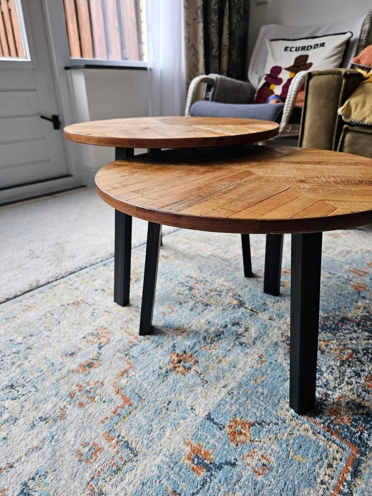 Dutchbone Mundu Salontafels (Set van 2) – Massief Teakhout, Huis en Inrichting, Tafels | Statafels, Gebruikt, Ophalen of Verzenden