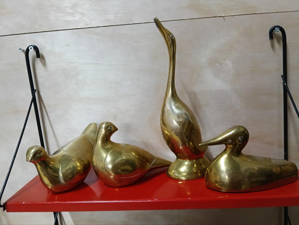 Set van 4 messing vogelfiguren: eenden en duiven, Ophalen of Verzenden