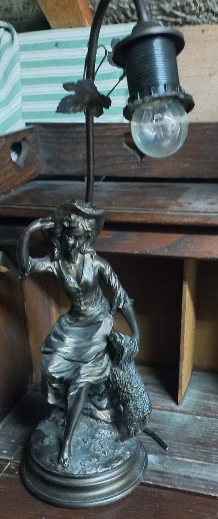 Bronzen Mario Pegoraro lamp vrouw met schaap, Ophalen of Verzenden, Zo goed als nieuw, Metaal