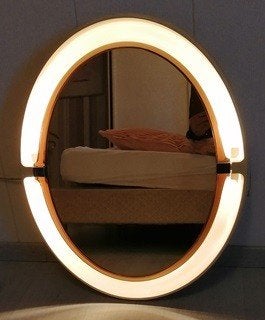 Vintage ovale Allibert spiegel met verlichting jaren 60/70, Minder dan 50 cm, Gebruikt, Ophalen of Verzenden, Minder dan 100 cm