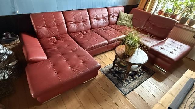 Hoekbank , U-bank , Lounge bank , leer van zware kwaliteit, Ophalen, Gebruikt, Hoekbank, 300 cm of meer