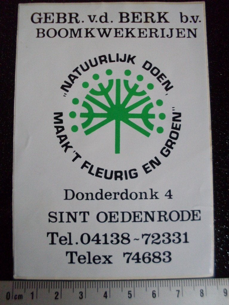 sticker gebr. v.d. Berk sint oedenrode boomkwekerijen logo, Verzamelen, Verzenden, Zo goed als nieuw, Bedrijf of Vereniging